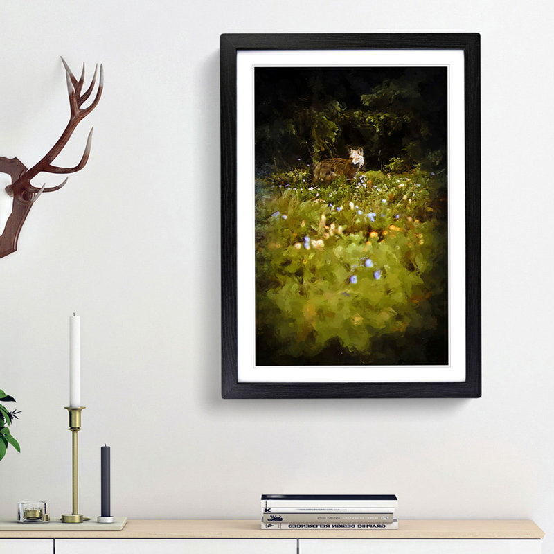 Fox in the Springtime in Abstract - Picture Frame Graphic Art Print, 36cm H x 27cm W x 2cm D, Black Framed