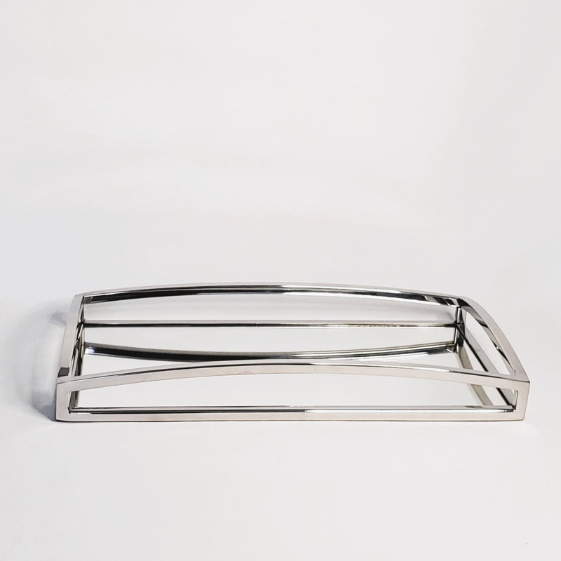 Cesear Silver Metallic Rectangular Vanity Tray With Mirror 15.75 X 8"