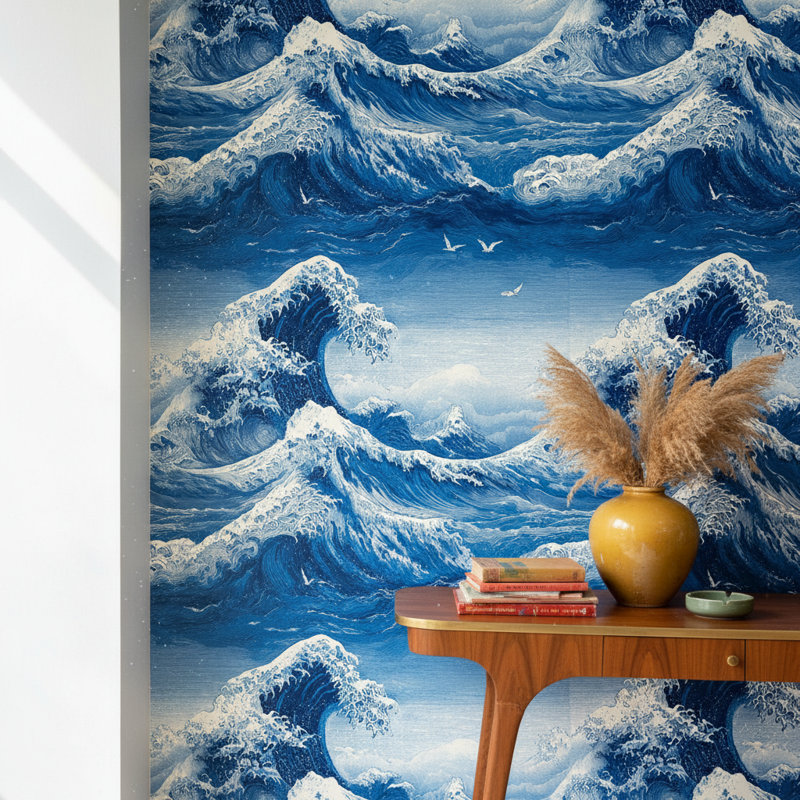 Papier peint vague, panneau décoratif japonais océan