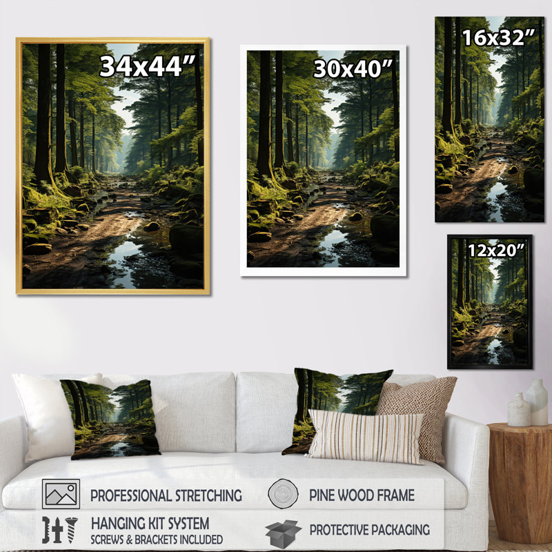 «Forest Enchanted Woods Earthy», impressions sur toile, Cadre flottant blanc, H 44 po x l 34 po x P 1,5 po