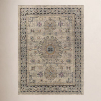 Robby Beige Black Hand-Knotted Oriental Wool Rug