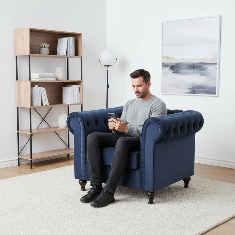 Chaise capitonnée Chesterfield, Bleu très foncé