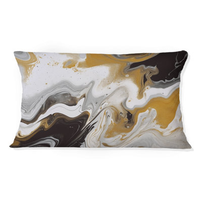 Coussin décoratif doré et noir Marble Waves III - Fractals