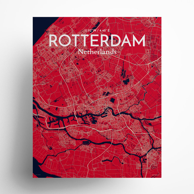 Rotterdam City Map in Nautical 1 Piece Wall Art, 20cm H x 16cm W x 0.05cm D