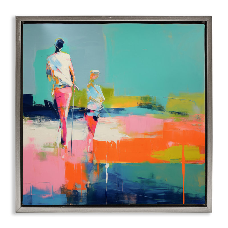 «People Golfing Abstraction», art mural encadré flottant par Irena Orlov, H 18 po x l 18 po, Cadre flottant orme Montalcino