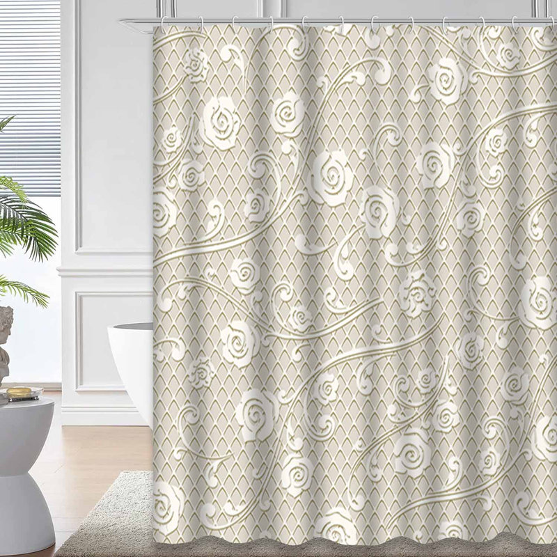 Rideau de douche imperméable à motif floral en dentelle monochrome avec 12 crochets, L 72 po x l 78 po
