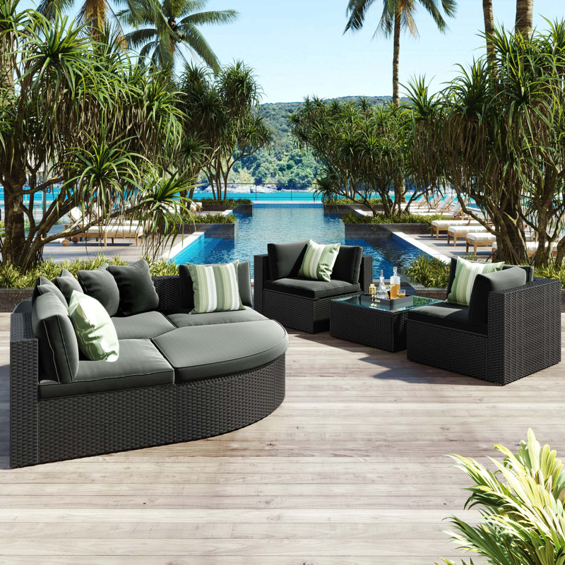 6 - Person Modular Patio Conversation Set with Cushions, Gray, Black