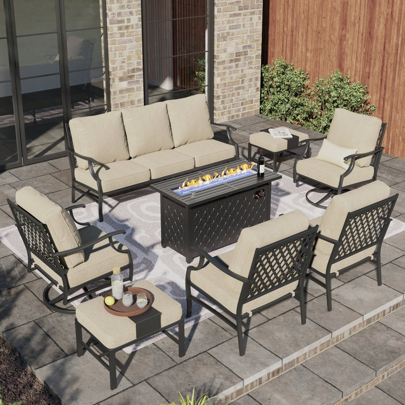 Ensemble de conversation de patio pour 9 personnes avec 2 fauteuils pivotants Akadian, Oui