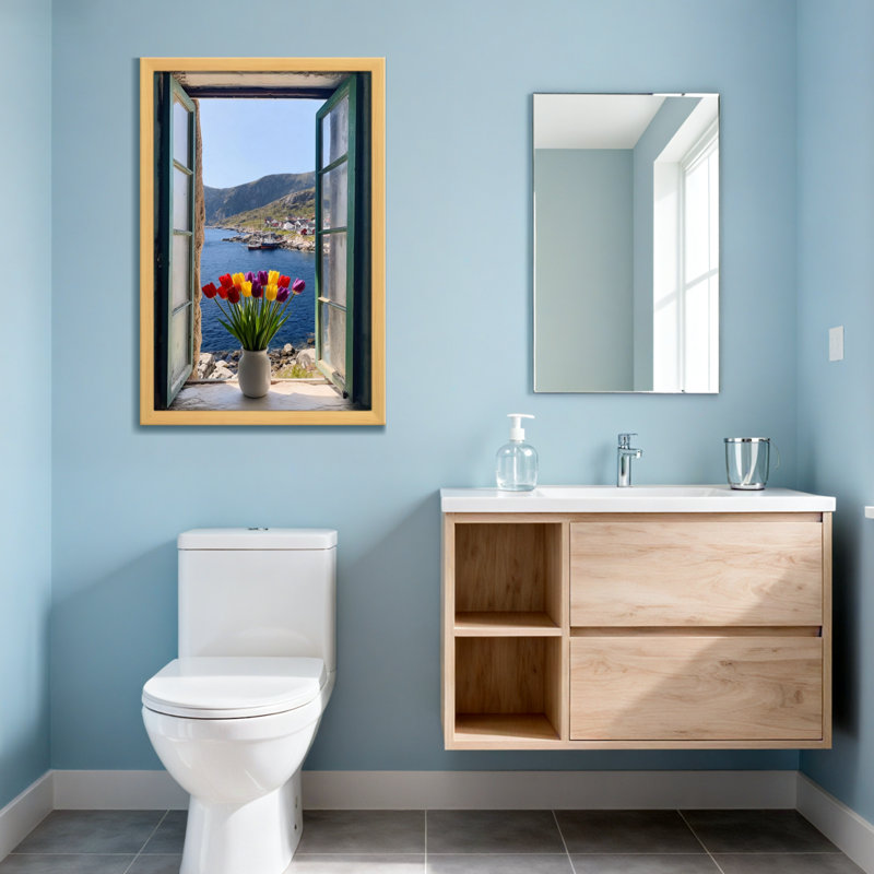 Vue de paysage et de nature avec des tulipes et une baie, H 24 po x l 16 po, Toile tendue, Ne s’applique pas