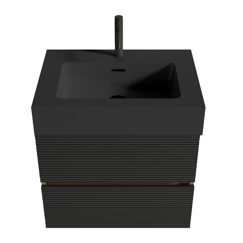 Meuble-lavabo 24 po Grace avec lavabo en quartz noir mat et tiroirs noirs doux, 24"