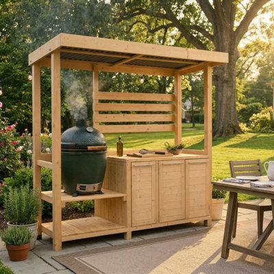84"H Large Cedar Outdoor Kitchen Station With Storage & Roof