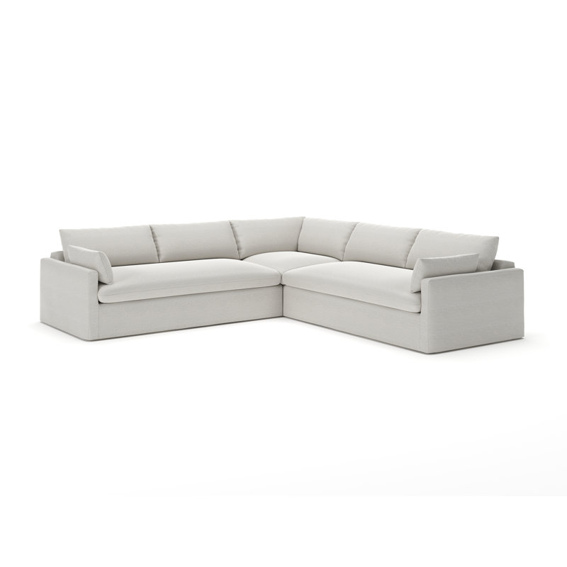 Luna 3-Piece Slipcovered Sectional, Drusky Ivory Sustain® Basketweave