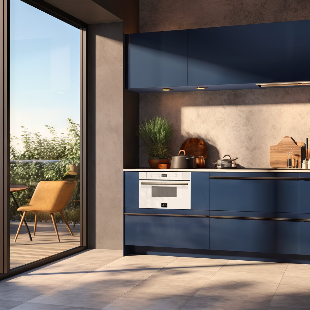 Forno Espresso Capoliveri 30" Microwave Drawer in White, 1.2 cu.ft., 1000 Watt, Antique Brass Handle