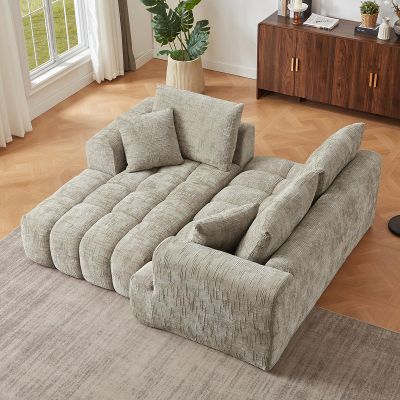 Chenille L-Shape Luxury Sectional Oversized Sofa,Mnimalist Design,Comfy Sleeper Couch for Living Room,Apartment&Reception Spaces,No Assembly Required