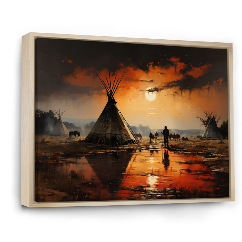 Reproduction d'art sur toile, "Native Orange Tent", Cadre flottant érable, H 24 po x l 32 po x P 1 po