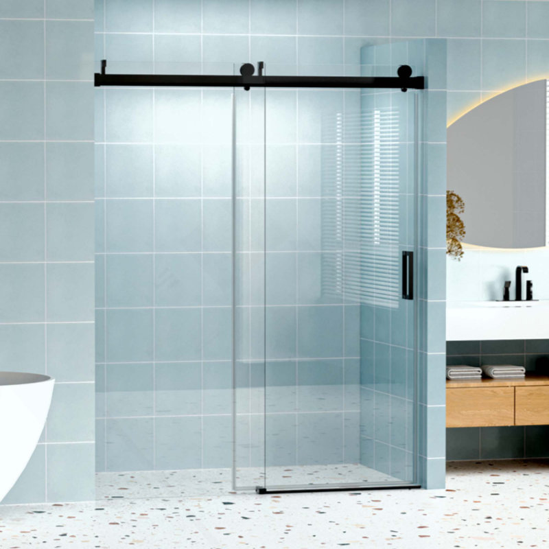 Porte de douche coulissante simple sans cadre à fermeture en douceur, verre trempé de 1/4 po (6 mm) avec revêtement antidéflagrant par livraison express