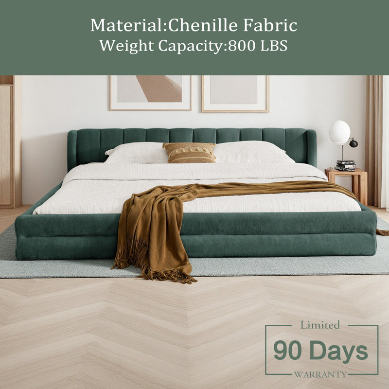 Très grande base de lit tapissier avec tissu épais, cadre de lit rembourré confortable, tissu chenille, avec tête de lit et base de lit solide
