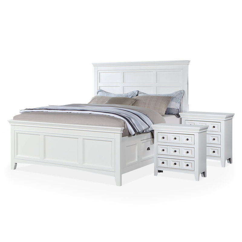 Ensemble de chambre à coucher Genesha, Très grand, Blanc, 3 Pcs: Bed, 2 Nightstands