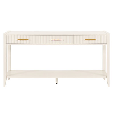 Console Table With Long Legs And Vertical Stripe Drawers For Living Area Beige Entryway Decoration