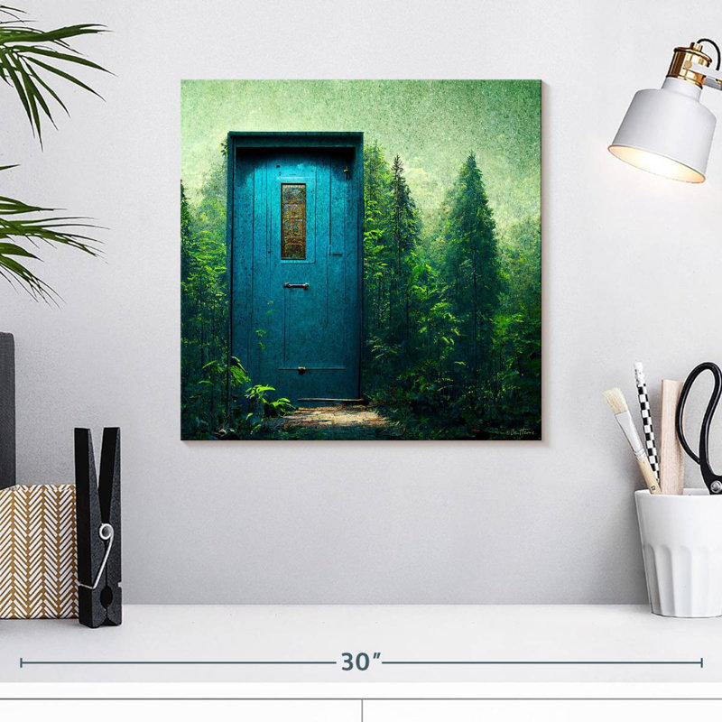 Kelan porte bleue dans le vert, H 16 po x l 16 po