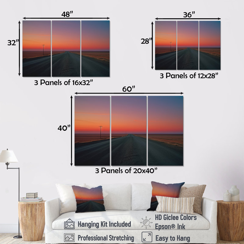 «Sunset Road Landscape I», ensemble d'art mural, Toile tendue, H 40 po x l 60 po x P 1 po