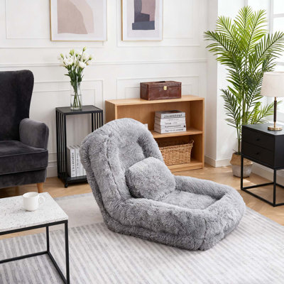 5-Position Adjustable Convertible Human Dog Bed, Lazy Sofa For Gaming And Relaxation, Plush Fabric, Light Gray