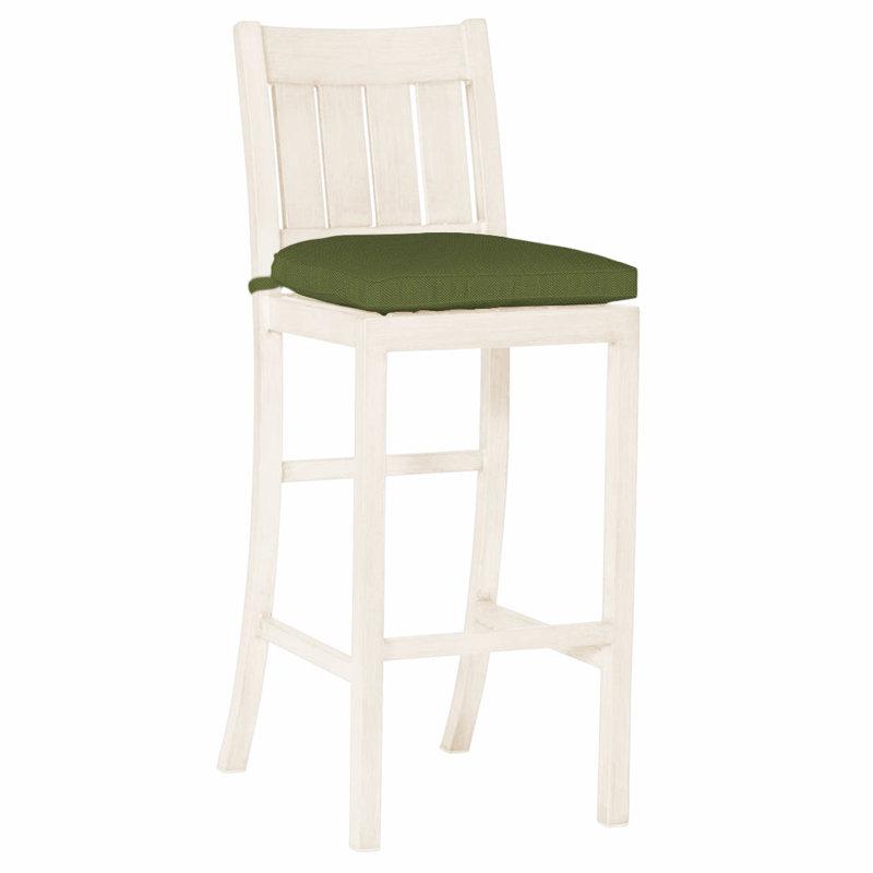 Club 30" Patio Bar Stool with Cushion, Chalk, No Welt, Linen Forest