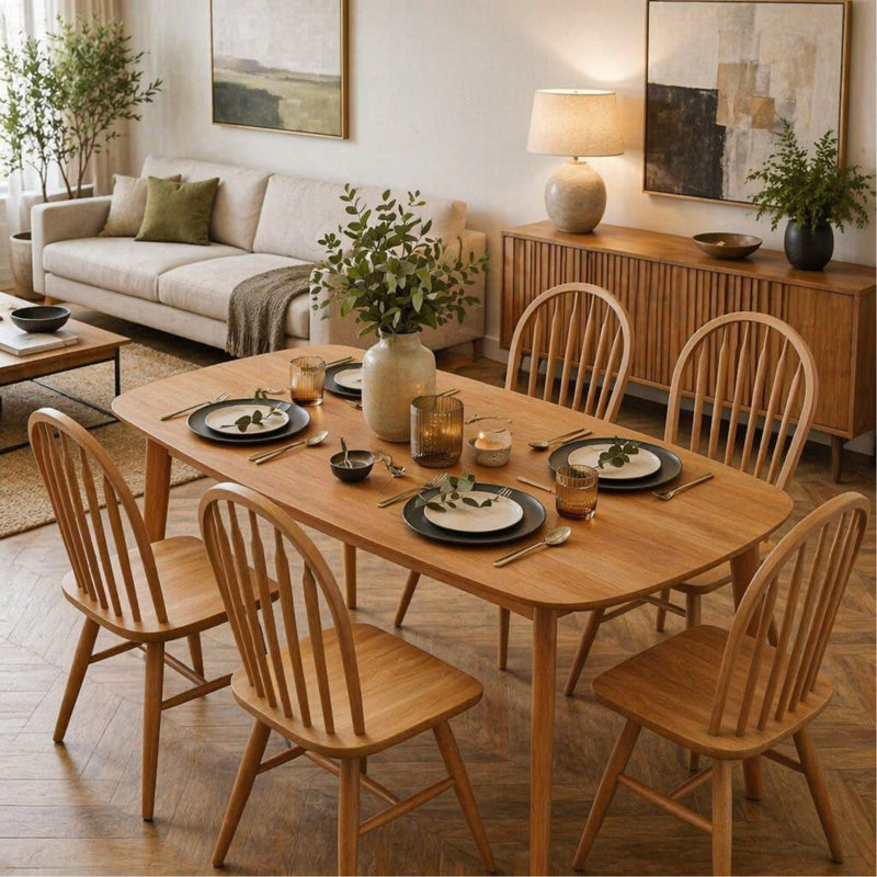 Rectangular Kitchen Table,Wood Dining Table With Large Tabletop