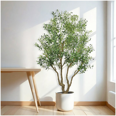 Grand olivier artificiel de 8 pi - grand arbre artificiel en pot avec un tronc naturel et des feuilles d'olivier réalistes et une plante décorative élégante pour le salon, le bureau ou le vestibule, 1pc / ensemble