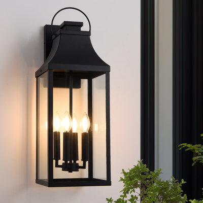 Applique murale d'extérieur 4 lumières avec lanterne noir mat et verre transparent