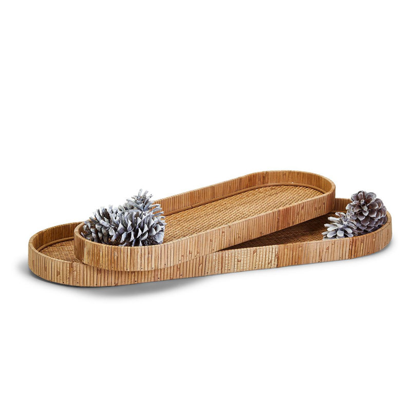 Set Of 2 Decorative Hand-Crafted Natural Rattan Tray