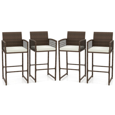 Patio Bar Stools Pe Rattan Bar Height Chairs With Backrests & Armrests