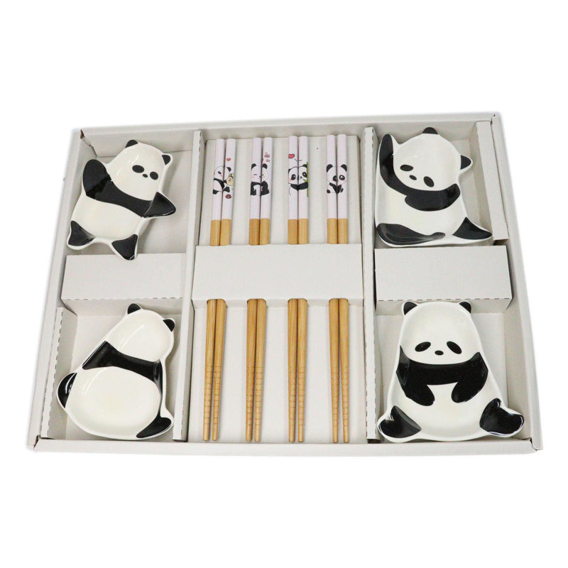 «Happy Panda Bears», ensemble de 2 baguettes à sauces en céramique