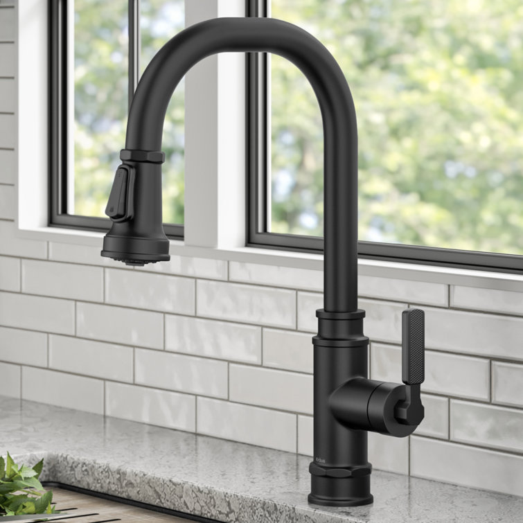 Allyn Transitional Industrial Pull-Down Single Handle Kitchen Faucet