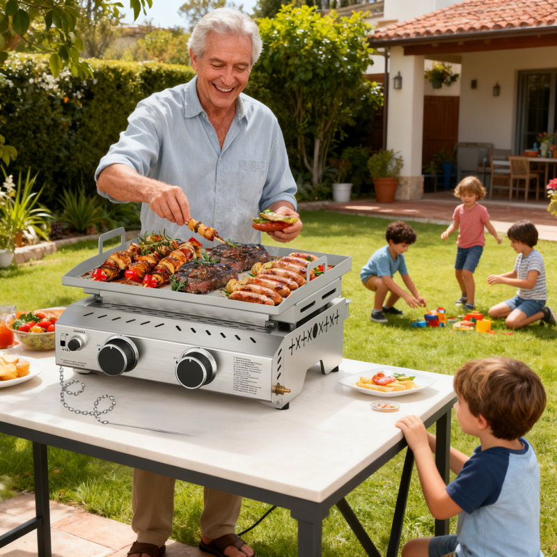 Barbecue au propane à 4 brûleurs au gaz R.W.FLAME - 16 000 BTU - argent. Cuisine ultime à l'extérieur pour les fêtes d'avant-match, le camping, le barbecue et le barbecue