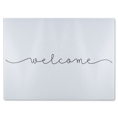 Text Welcome Designer Glass Chopping Board