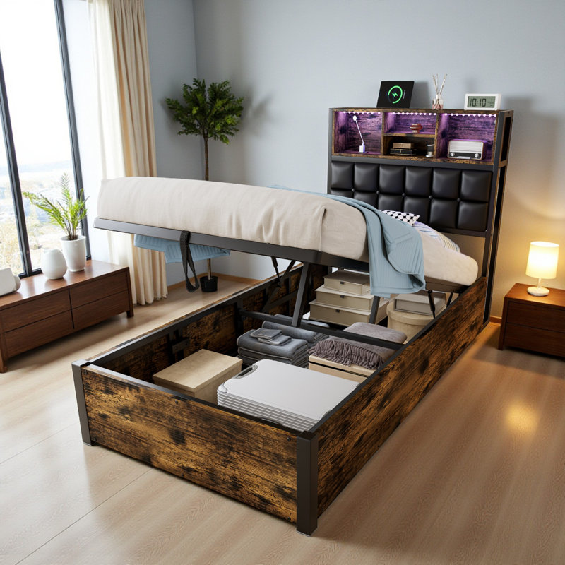 Upholstered Ottoman Storage Bed, Single (3')