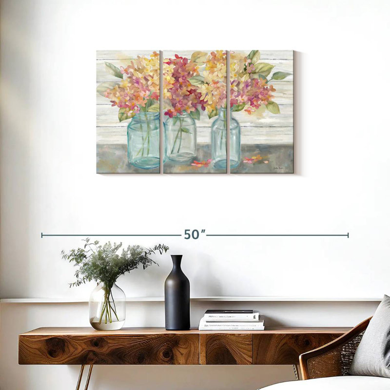 Harnek Farmhouse Hydrangeas In Mason Jars Spice, 20" H x 33" W