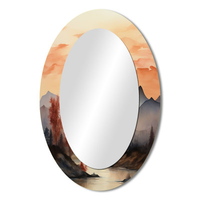 Africa Serengeti Sunset II - Yellow Modern Oval Wall Mirror