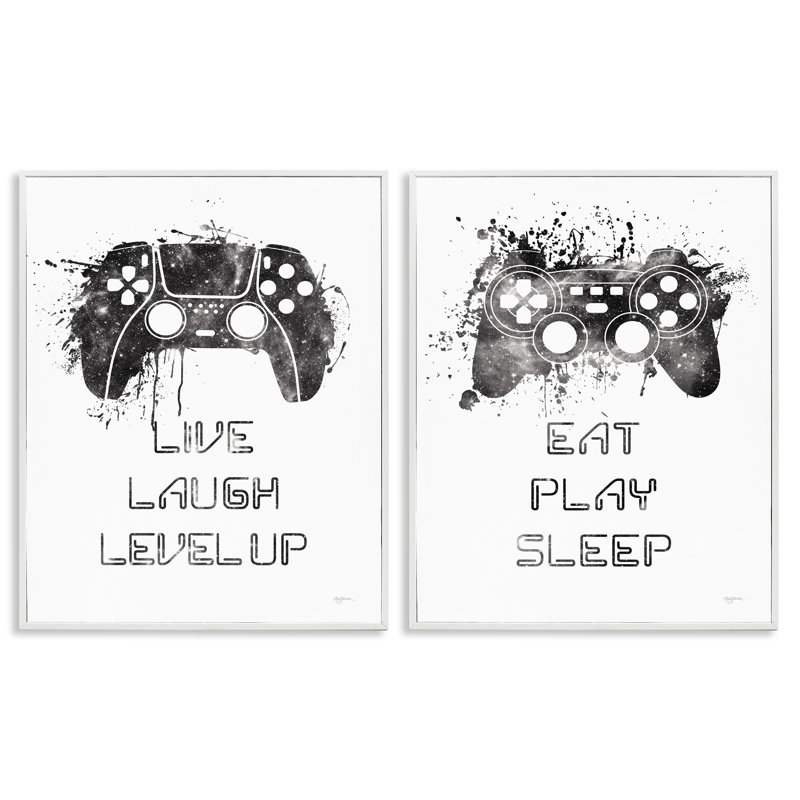 «Gamer Play Splash Controllers», ensemble de 2 giclées encadrées par Mary Urban, Giclée encadrée blanc bord de mer