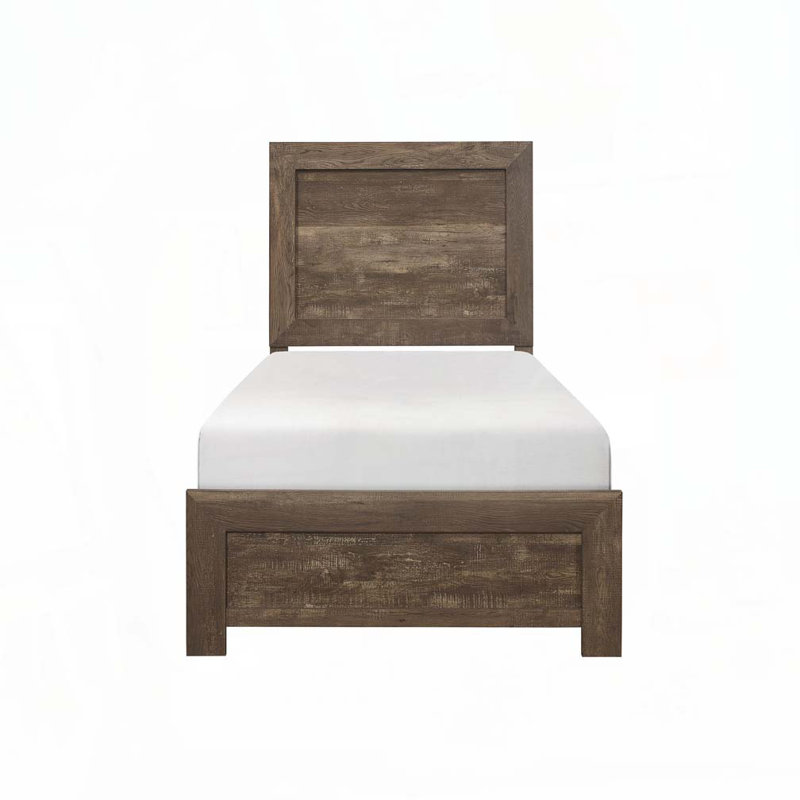Rustic Wooden Panel Bed, Twin, Rustic Brown