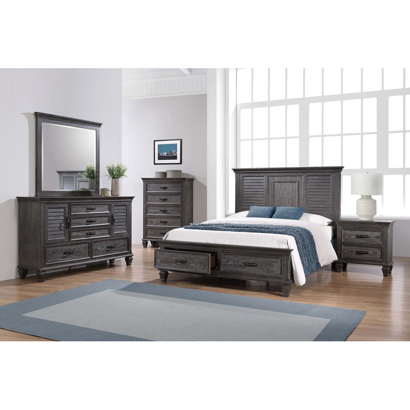 Ensemble de chambre à coucher avec rangement Halane_4 pièces, Grand, Blanc antique