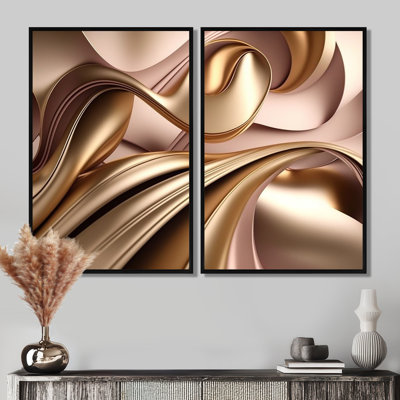Or liquide lisse dans des tons doux d'or et de taupe IV - décoration murale rose