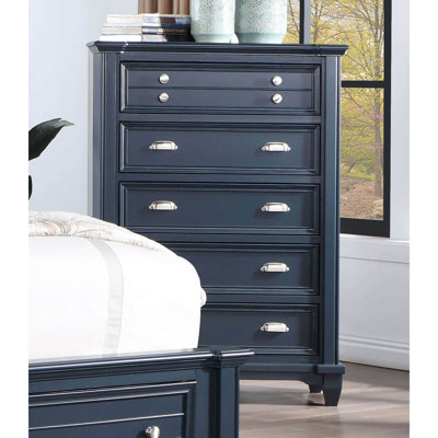 Transitional Style 1pc Chest Ball Bearing Glides Nickel Round Knobs And Cup Pulls Slate Blue Finish Bedroom Furniture