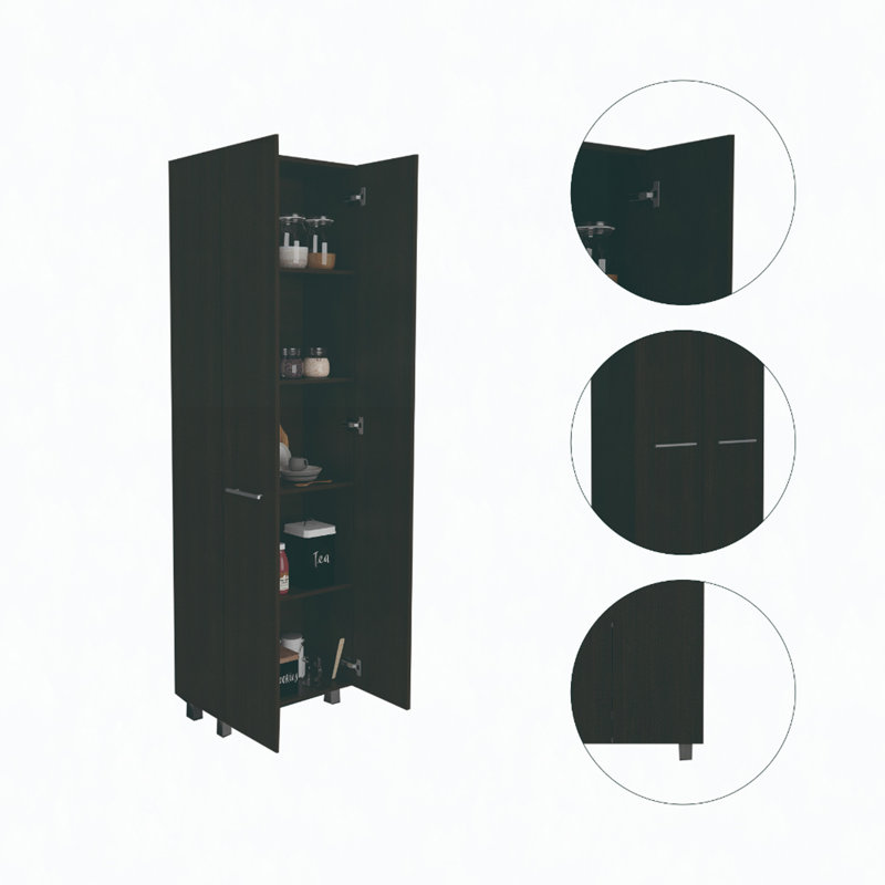Garde-manger Baleare, cinq tablettes intérieures, quatre pieds, Noir