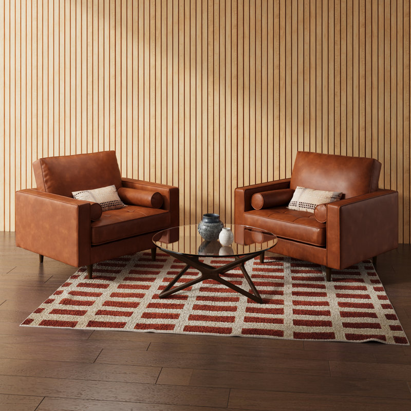 Geo Vegan Leather Armchair, Saddle Tan Vegan Leather