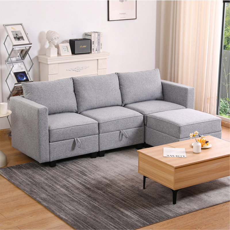 Petit canapé modulaire à 3 places modulaire en L avec canapé-lit modulaire gris clair, Gris clair