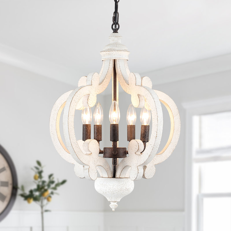 Tinnin 5-Light Farmhouse Chandeliers Lantern Adjustable Rustic Kitchen Island Cottage Candle Geometric Pendant