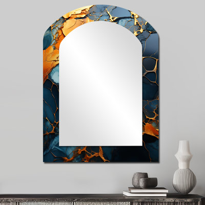 Or et agate verte topaze agate granit III - abstrait, miroir mural asymétrique unique, miroir arche moderne, impression d'art en métal