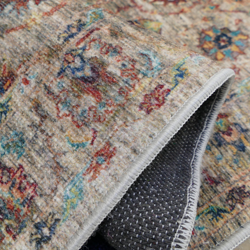 Antibacterial Runner Rug Anti Slip Wool Soft Touch Vintage Floral Distressed Kenley Design for Hallway Stairway Entryway Indoor Washable Carpet